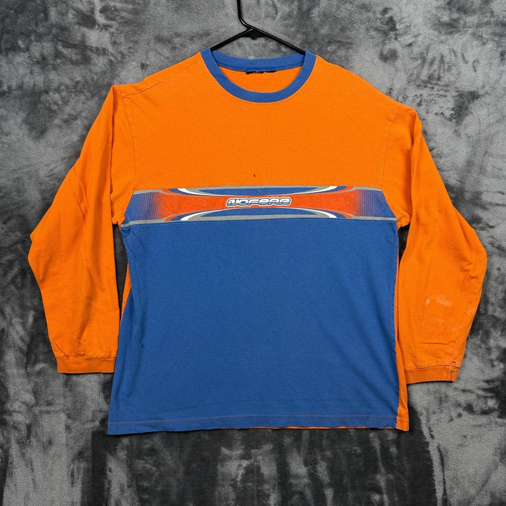 No Fear Jersey Shirt Mens XL Orange Blue Long Sleeve Mesh Graphic Logo Y2K